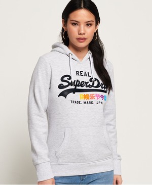 Superdry Vintage Logo Pop Női Kapucnis Pulóver Fehér | BAGHF5472